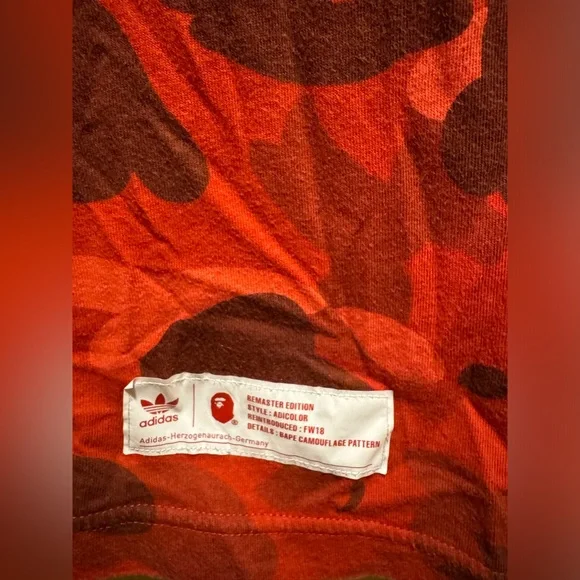 Adidas Bape Logo T Shirt Red White Size M - Picture 4 of 7
